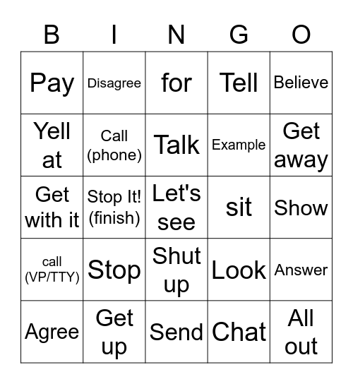 Lesson 10: Conversational ASL Bingo Card