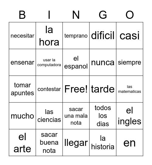 U2 L1 Vocabulario Bingo Card