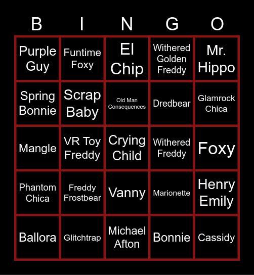 FNaF Bingo! Bingo Card