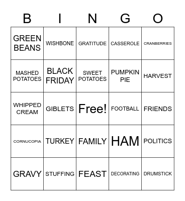 THANKSGIVING BINGO Card