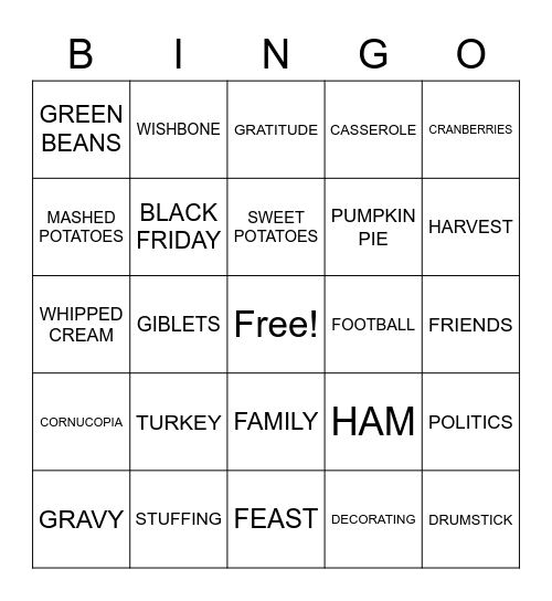 THANKSGIVING BINGO Card
