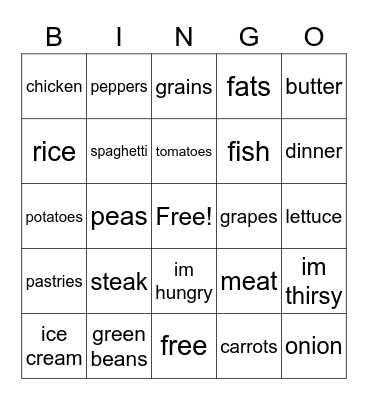 Dinner Foods Bingo Card