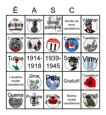 Bingo École Allain St-Cyr Jour du Souvenir 2021 Bingo Card