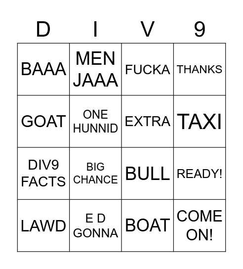 DIVISION 9 BINGO Card