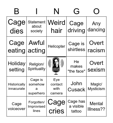 Nic Cage November Bingo Card