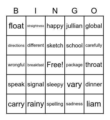 purple spelling lesson 20-24 Bingo Card