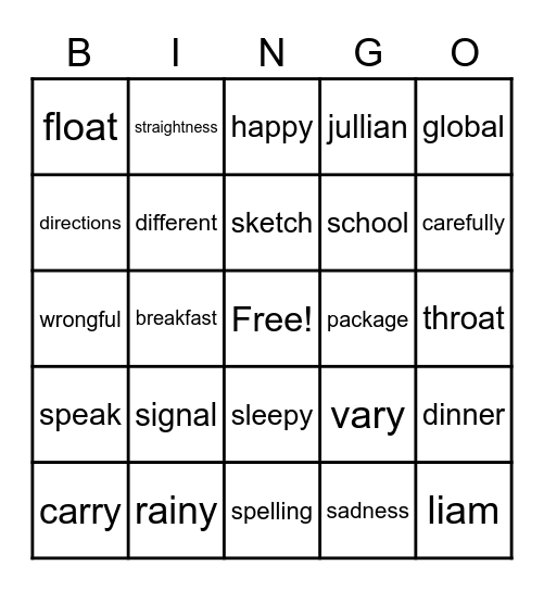 purple spelling lesson 20-24 Bingo Card