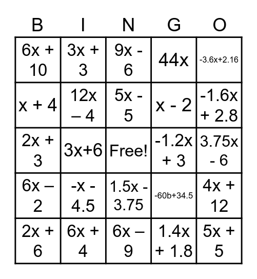 Distribution Bingo Card