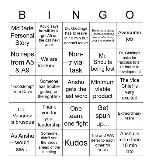 Weekly Government Sync Bingo Card