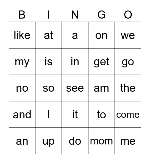 Sight Words November 2021 Bingo Card