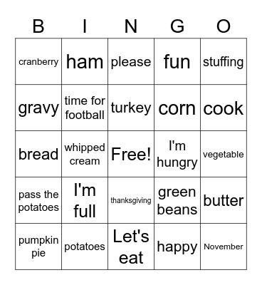 Thanksgiving Bingo Card