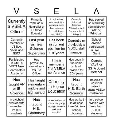 VSELA BINGO Card