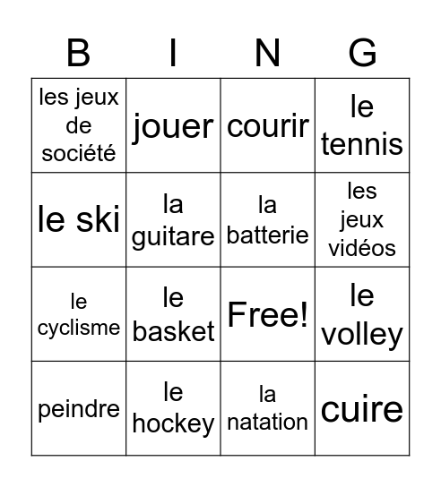 Mes Activités Bingo Card
