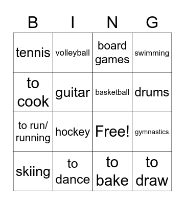 Mes Activités Bingo Card