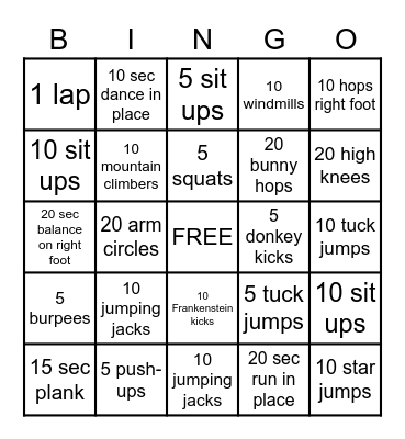 FITNESS BINGO Card