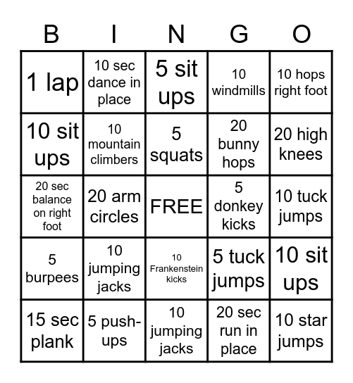 FITNESS BINGO Card