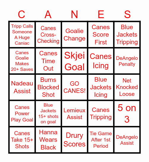 Hurricanes Bingo Card