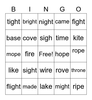 Mixture of Words Bingo Card