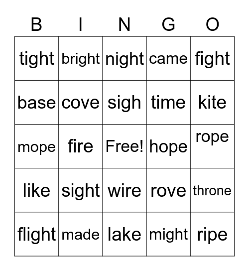 Mixture of Words Bingo Card