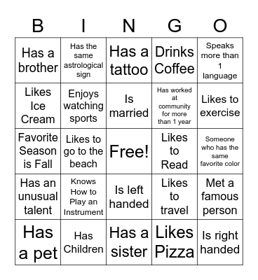 GETTING TO KNOW YOU BINGO! Bingo Card
