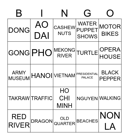 My Trip to Vietnam Bingo Card