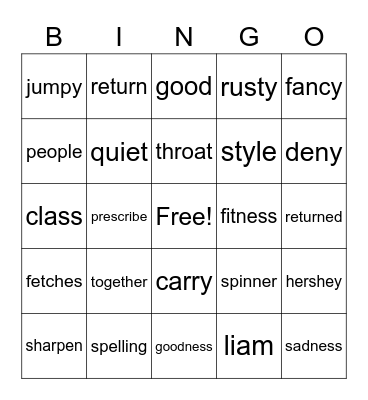 purple spelling group lesson 25-29 Bingo Card