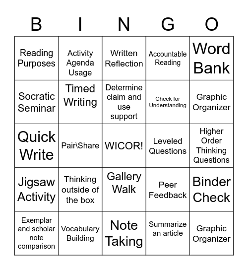 WICOR Bingo Card