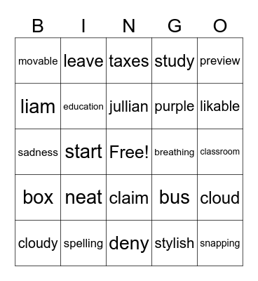 purple lesson 30-34 Bingo Card