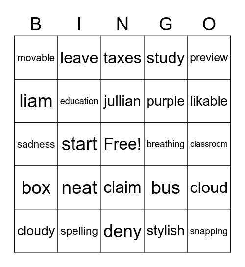 purple lesson 30-34 Bingo Card