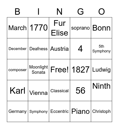 Beethoven Bingo Card