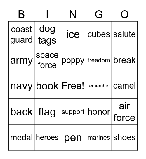 veterans Day Bingo Card