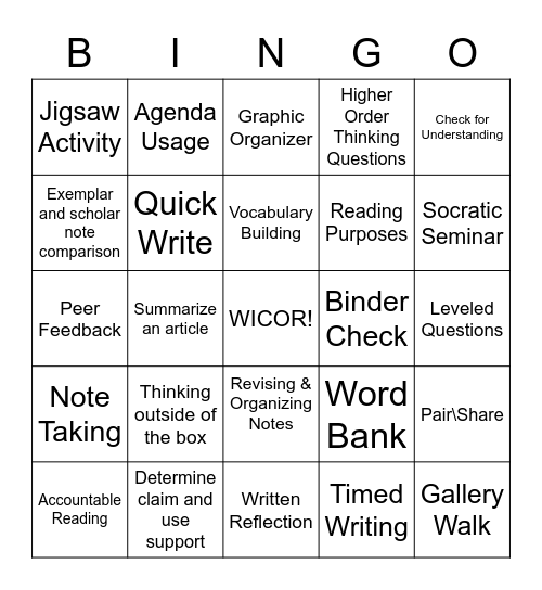 WICOR Bingo Card