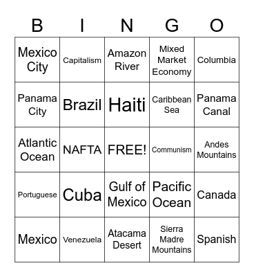 Latin America Bingo Card