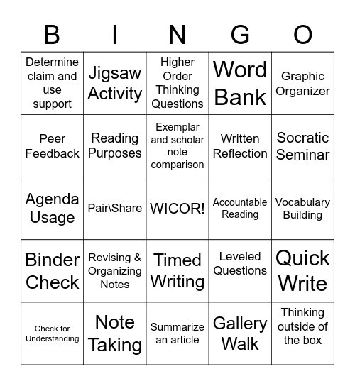 WICOR Bingo Card