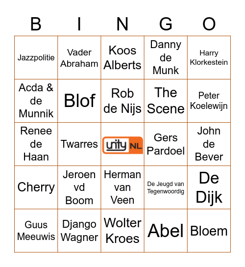 UNITY NL Hollandse Hits Bingo Card