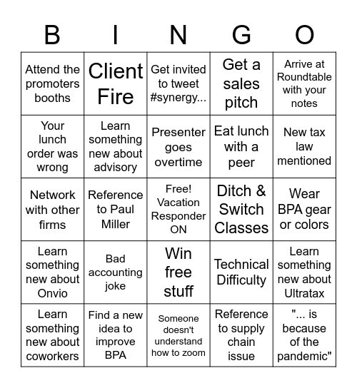 Virtual Synergy Bingo Card