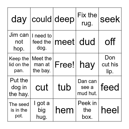 Word Bingo Card