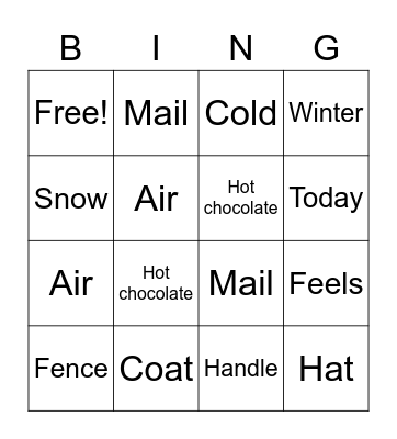 A COLD DAY Bingo Card