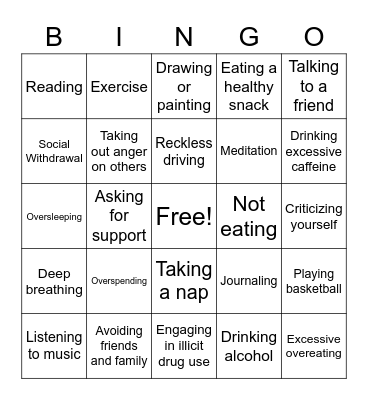 COPING SKILLS BINGO Card