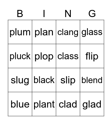 Elem Blends FL,PL,SL,CL,BL,GL Bingo Card