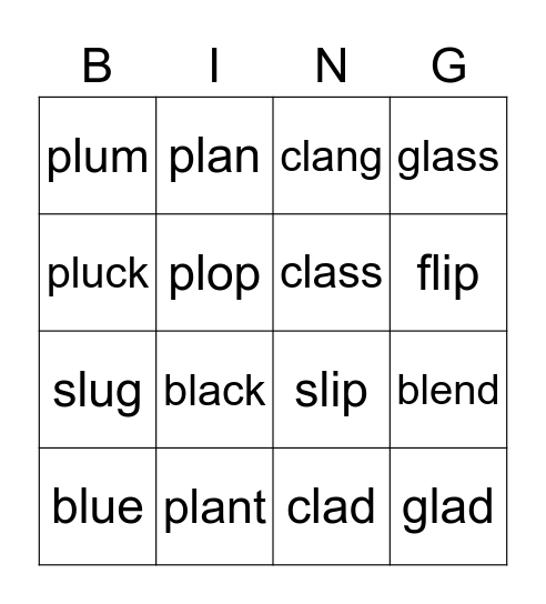 Elem Blends FL,PL,SL,CL,BL,GL Bingo Card