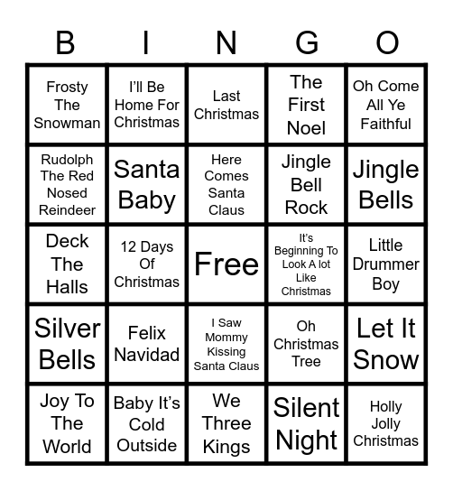 Christmas Music Bingo Card