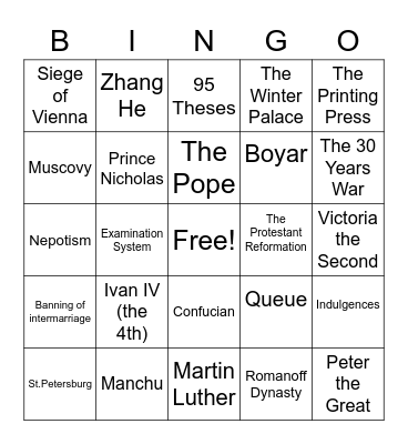 Vocab Quiz 6 Bingo Card