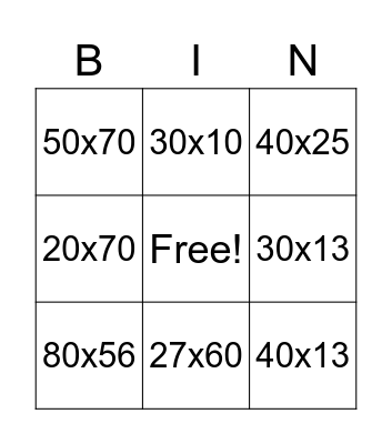 Multiplication Bingo Card