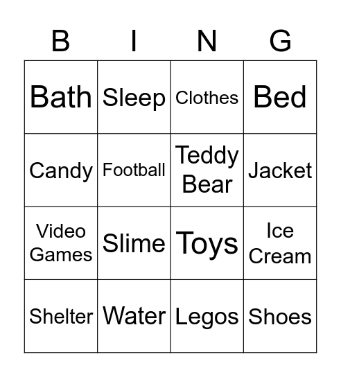 Wants and Needs BINGO Card