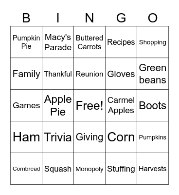 Thanksgiving Bingo Card