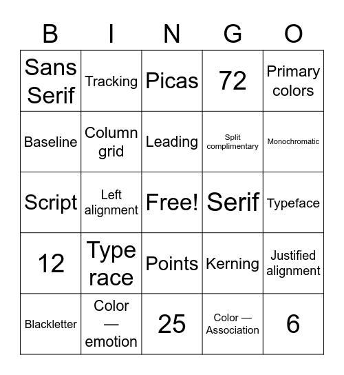 Design Review Bingo Card