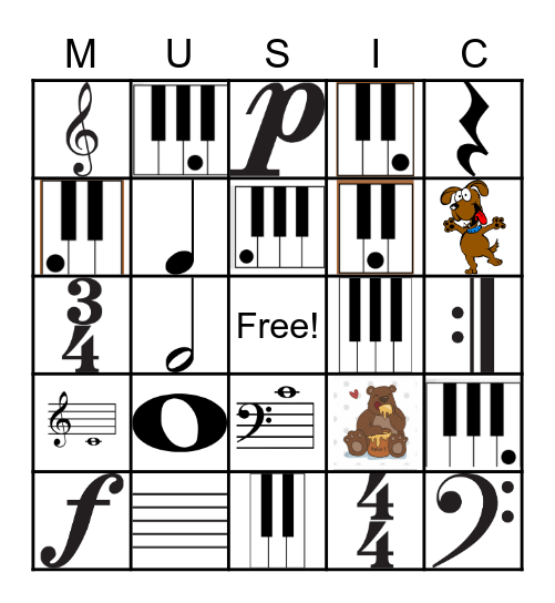 Easy Music Bingo Card