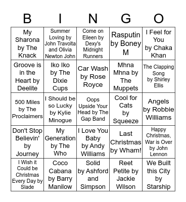 Cheesy Musical Bingo!! Bingo Card