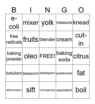 Culinary Basics Bingo Card